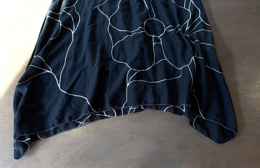 Max Studio Dress Size M Cotton & Silk Black Floral Motif Lined Handkerchief Hem - Picture 10 of 14